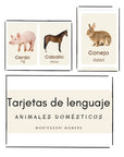 Tarjetas de lenguaje en tres partes: los animales domésticos - Montessori Momers