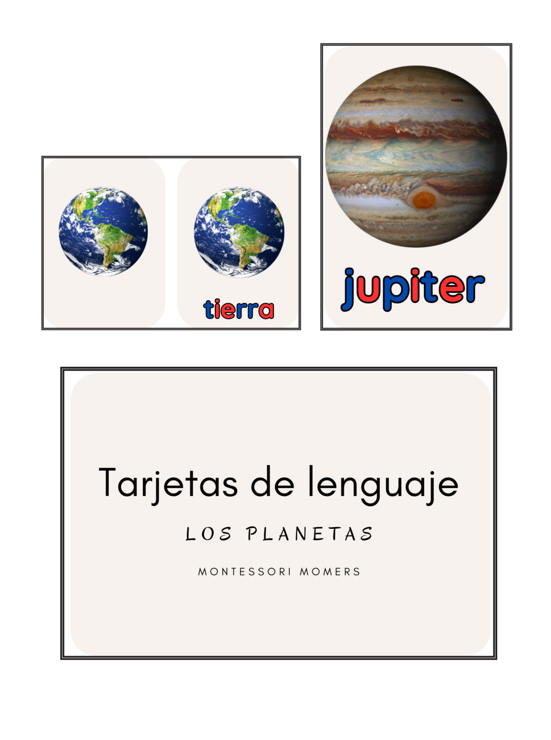 Tarjetas de lenguaje en tres partes: los planetas