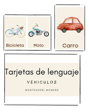 Tarjetas de lenguaje en tres partes: vehiculos