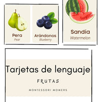 Tarjetas de lenguaje en tres partes: las frutas