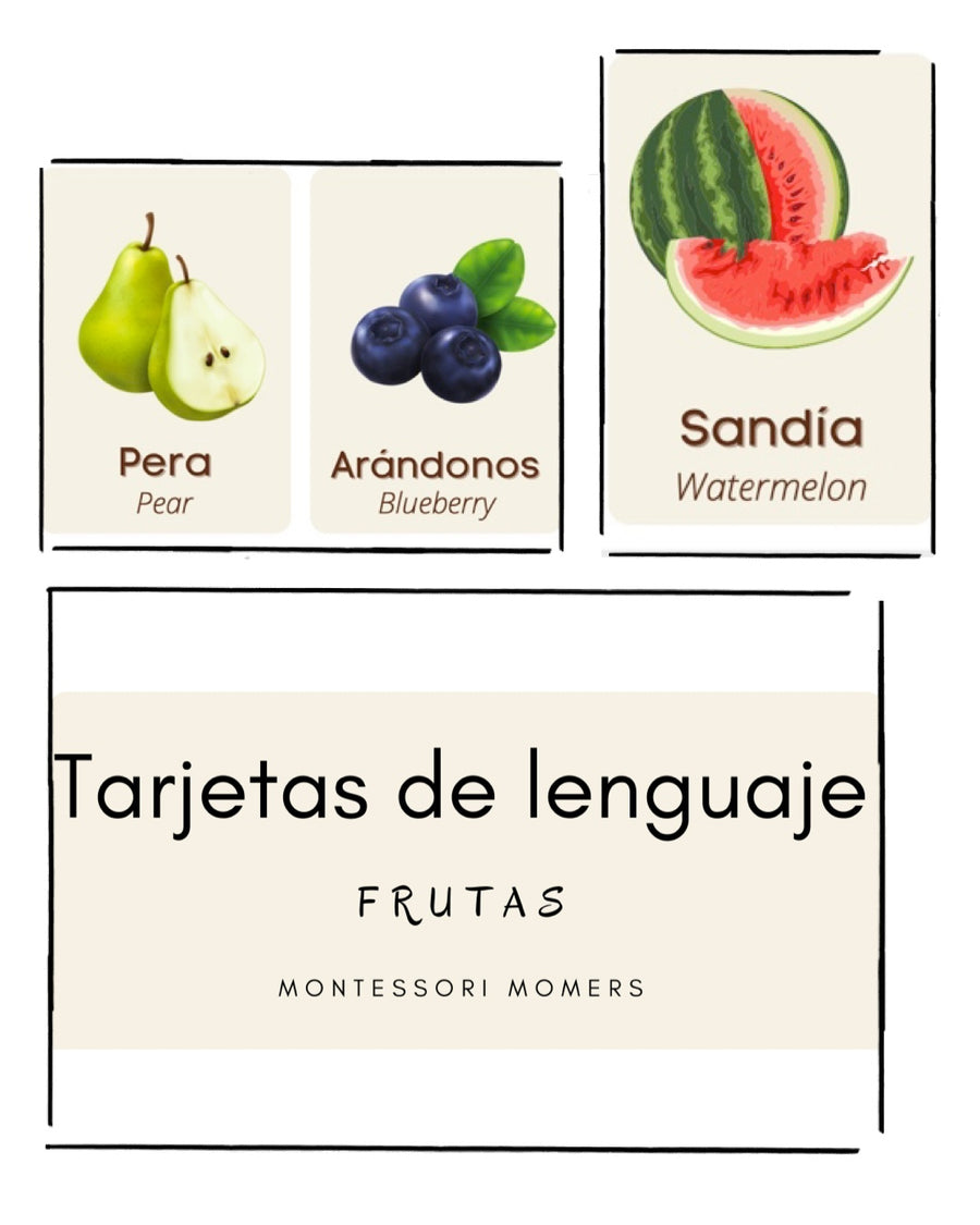 Tarjetas de lenguaje en tres partes: las frutas