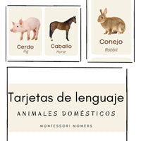 Tarjetas de lenguaje en tres partes: los animales domésticos