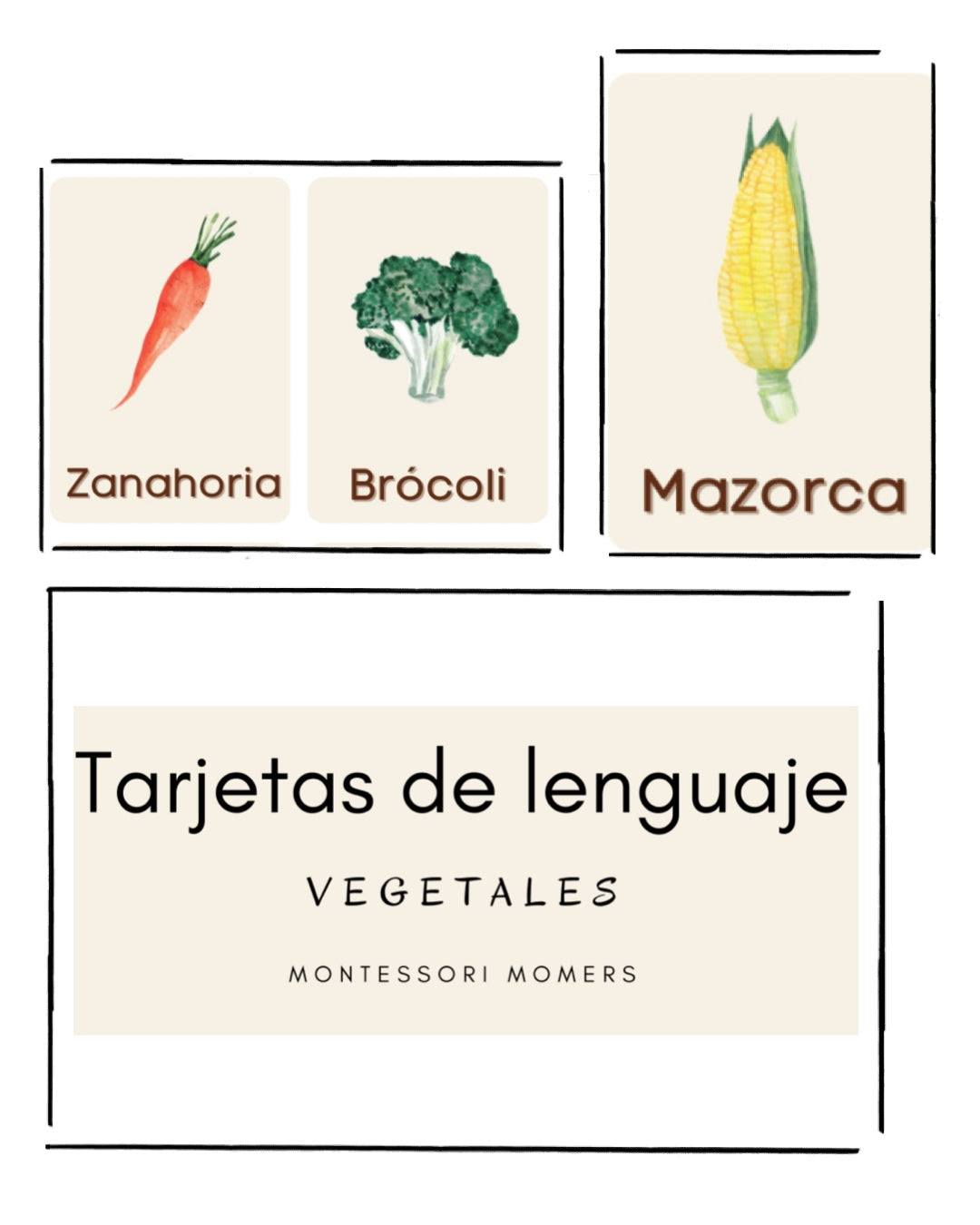 Tarjetas de lenguaje en tres partes: los vegetales