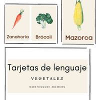 Tarjetas de lenguaje en tres partes: los vegetales
