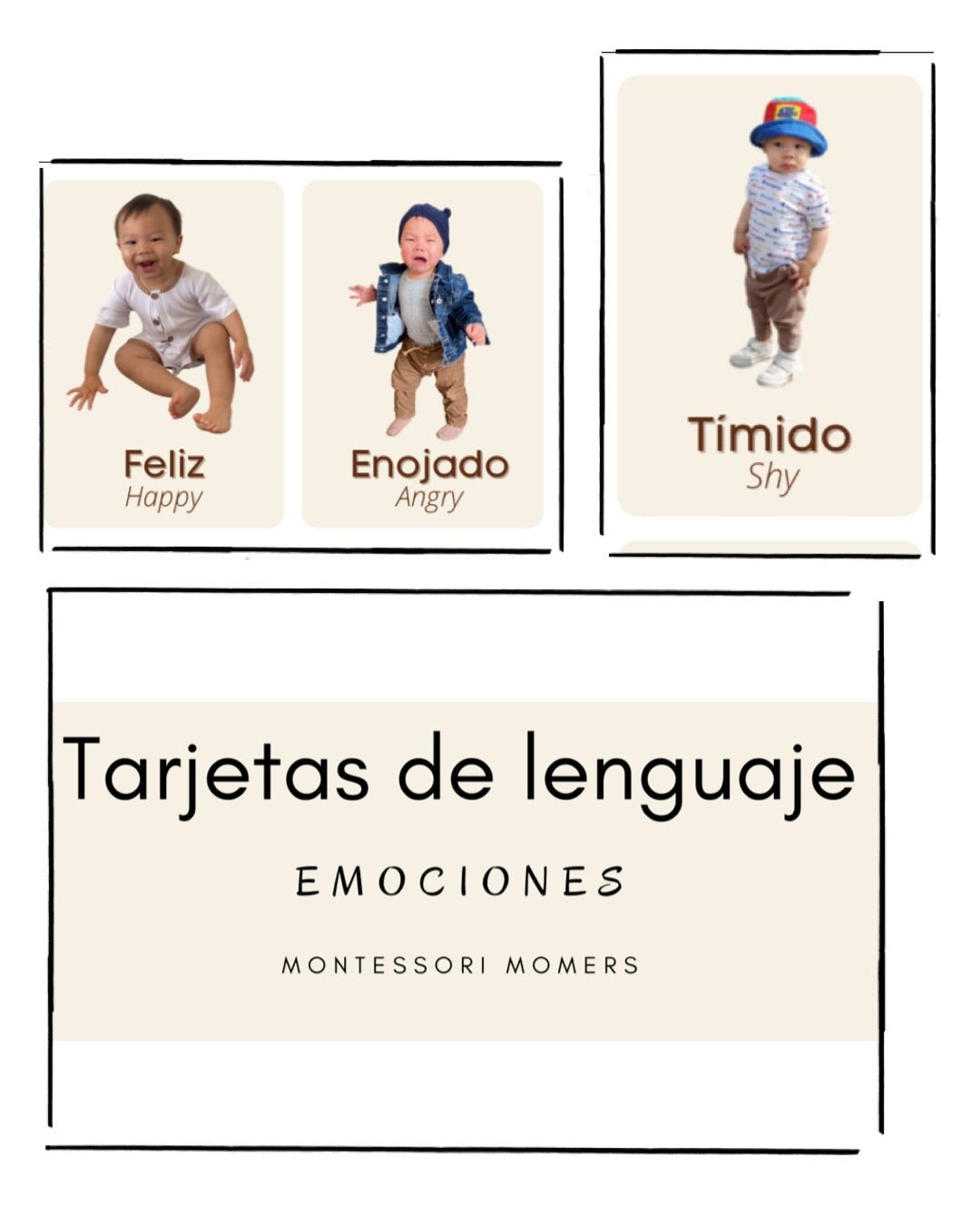 Tarjetas de lenguaje en tres partes: las emociones - Montessori Momers