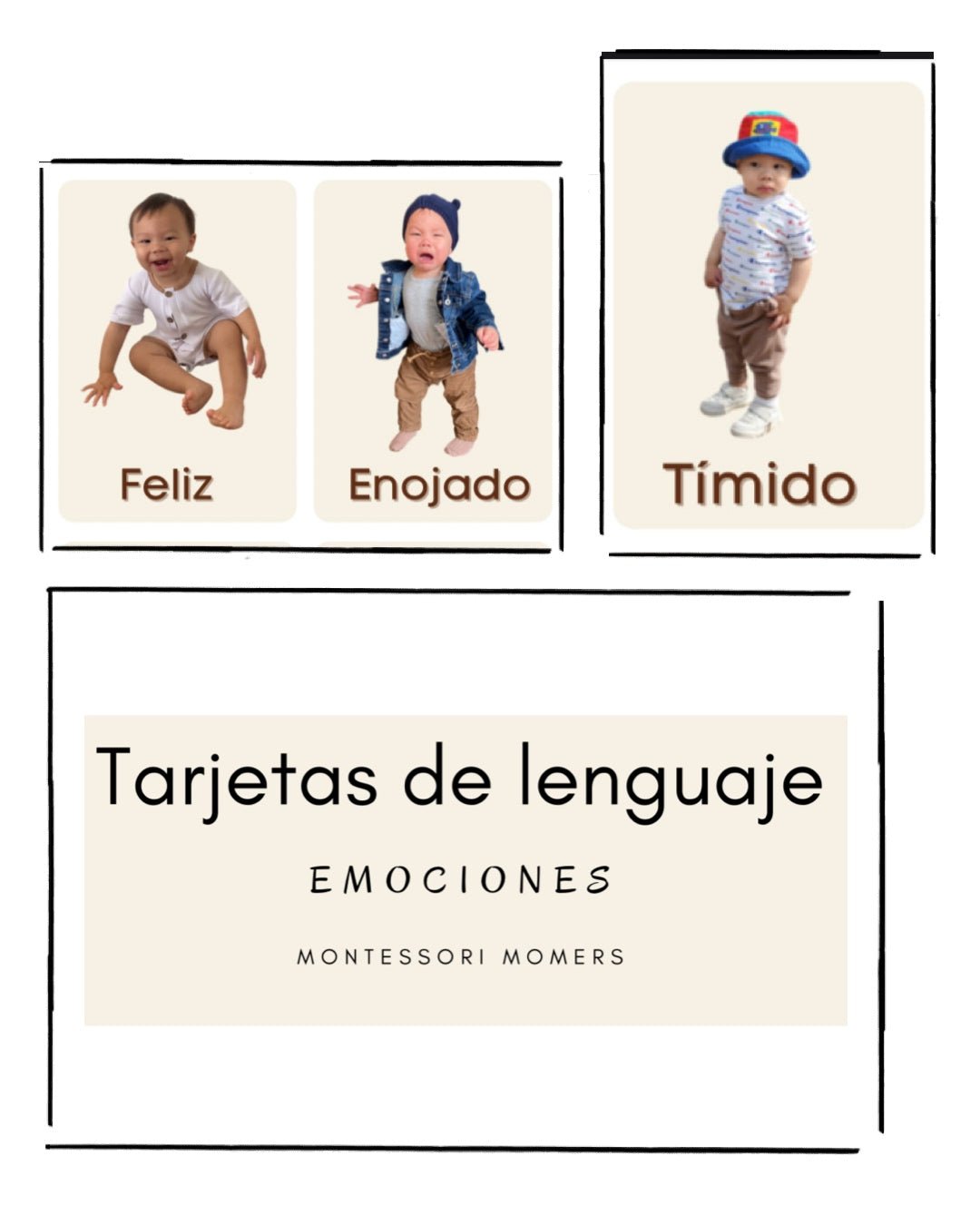 Tarjetas de lenguaje en tres partes: las emociones - Montessori Momers