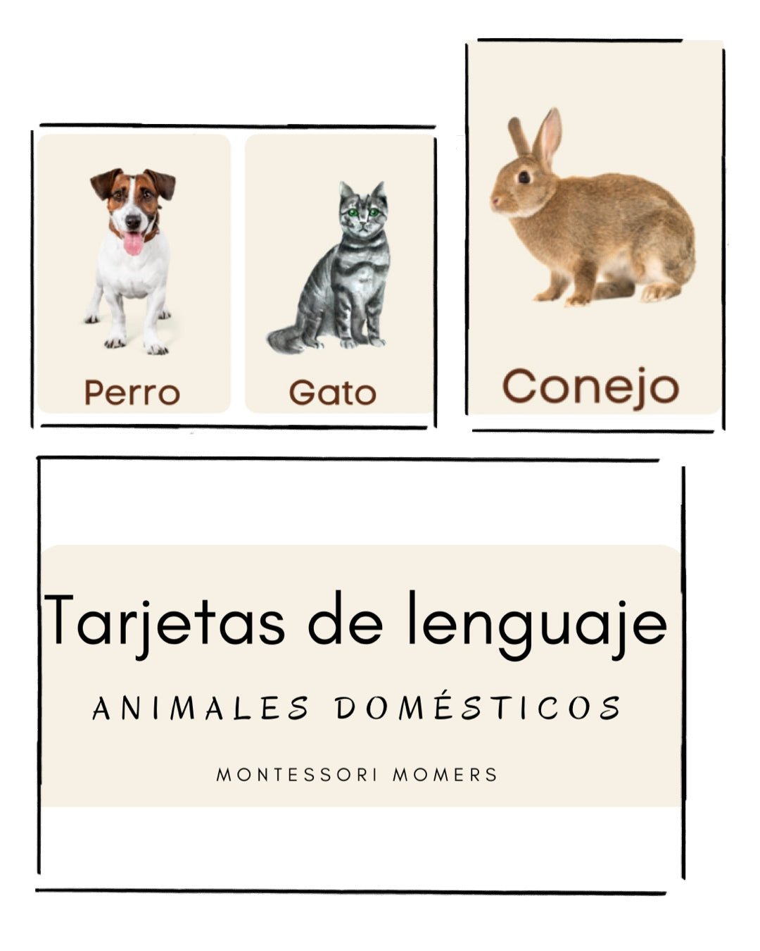 Tarjetas de lenguaje en tres partes: los animales domésticos - Montessori Momers